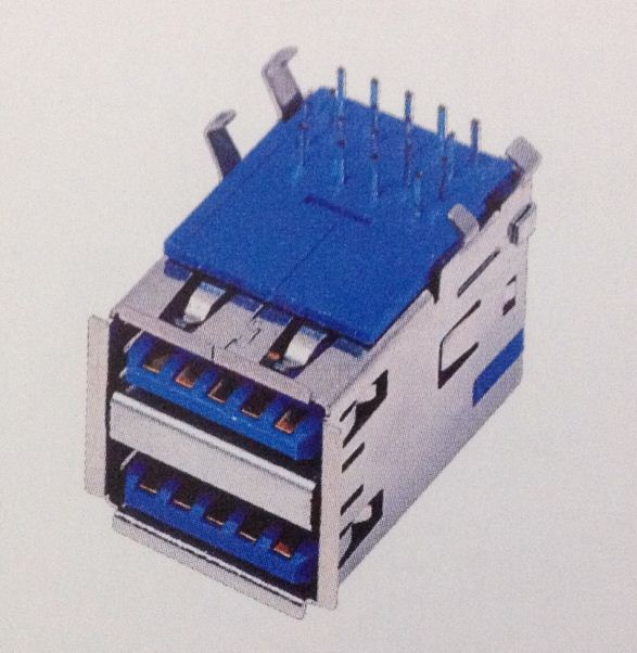 供应A型USB3.0母座-双层-卷边-DIP90度-四弯脚-USB传输速度